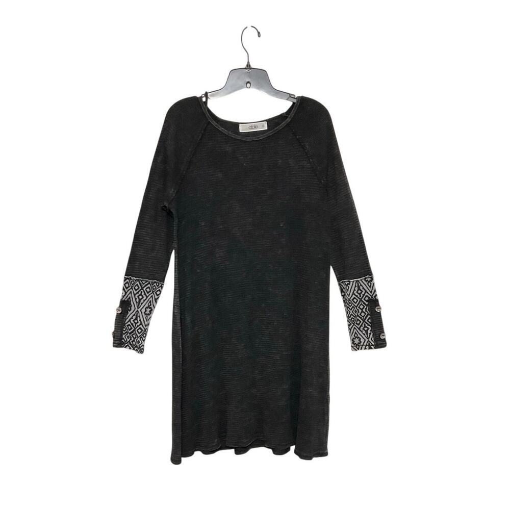 Able Stone Washed Waffle Knit Black Long Sleeve Dress Medium Distressed Grunge